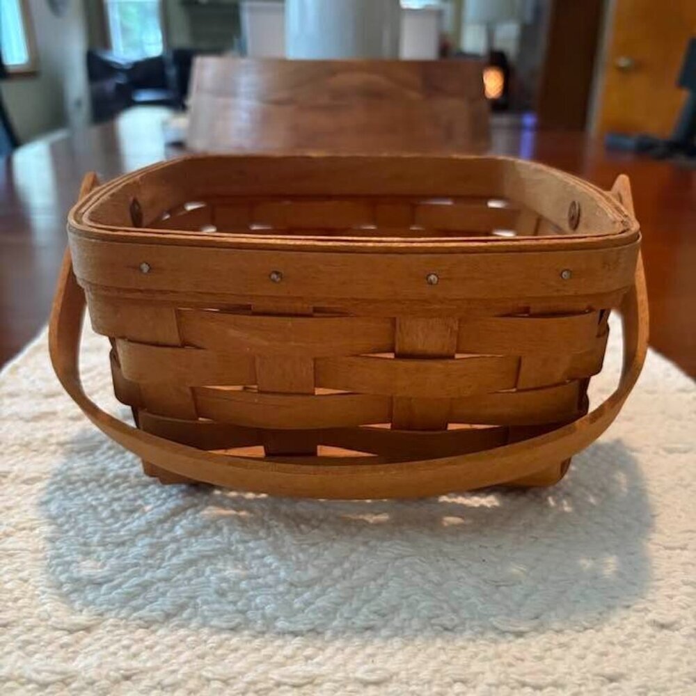 Vintage Handwoven Longaberger 1993 Double Handle Square Basket Signed